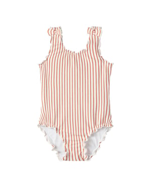 Name It Meisjes badpak geribd nmfzikka strik rood gestreept