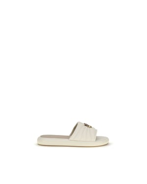 PINKO Beige Calf Leather Bos Taurus Plat Sandalen