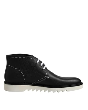 Dolce & Gabbana Zwarte Witte Leren Enkellaarzen Schoenen
