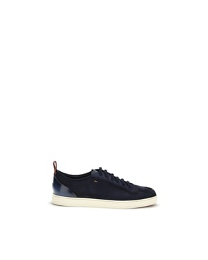 Santoni Blauw Calf Leather Bos Taurus Lage Sneakers