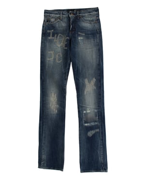 Cavalli Blue Wash Versleten Katoenen Straight Fit Jeans