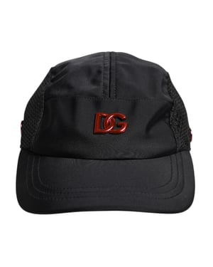 Dolce & Gabbana Zwarte Nylon DG Logo 6 Panelen Baseballpet