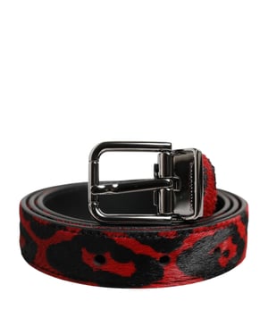 Dolce & Gabbana Svart Röd Leopard Silver Metall Spänne Bälte