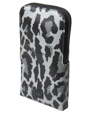 Dolce & Gabbana Grå Leopard Läder Herrväska Crossbody Sling Telefonväska