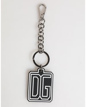 Dolce & Gabbana Svart Vit DG Gummilogo Silver Nyckelring Nyckelring för Män