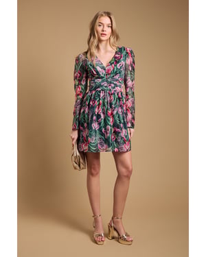Structured Fit and Flare Pleat Detail Mini Dress
