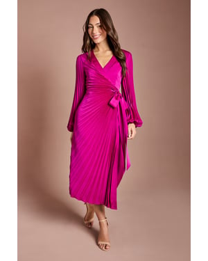Satin Pleated Wrap Dress