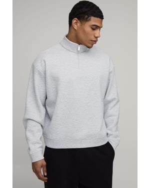 Basic Oversized Boxy Quarter Zip Funnel Neck Sweatshirt