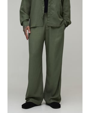 Tall Half & Half Waistband Wide Fit Linen Blend Trousers