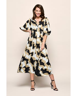 Sophie Print Jurk Zwart / Camel