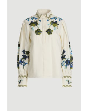 Rose Embroidered Cotton Twill Woven Blouse