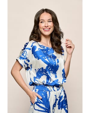 Martha Print Top Kobalt / Off White