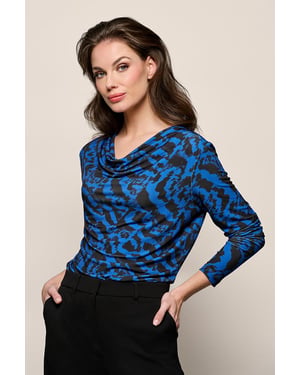 Caitlin Print Top Zwart / Kobalt