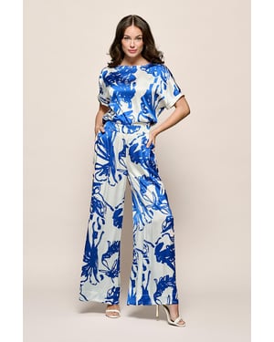 Benfield Print Broek Kobalt / Off White