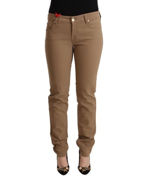Jacob Cohen Bruine Katoenen Stretch Mid Waist Skinny Broek