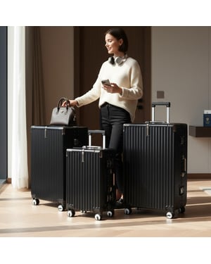 Black Hardshell Dual 4 Wheel ABS Bagagetrolley Hard Shell Cabin Koffer Set
