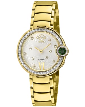 GV2 Women's Perugia Diamond Watch, IPYG Case, Silver/White Dial,SS/IPYG Bracelet.