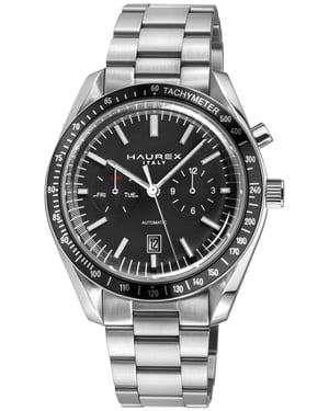 Haurex Italy Missione 316L Stainless Steel Case, Black Bezel, Black Dial, Stainless steel Bracelet Watch