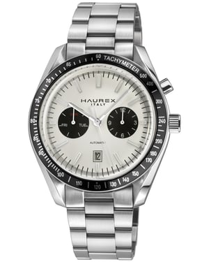 Haurex Italy Missione 316L Stainless Steel Case, Black Bezel, White Dial, Stainless steel Bracelet Watch