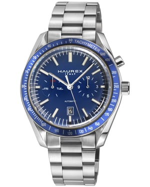 Haurex Italy Missione 316L Stainless Steel Case, Blue Bezel, Blue Dial, Stainless steel Bracelet Watch