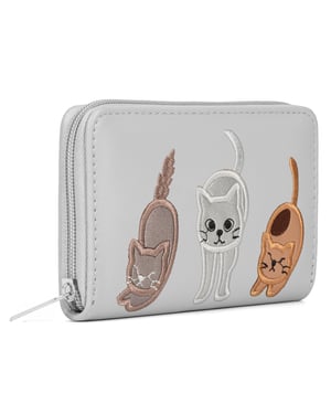 Women’s RFID Zip Around Purse – Cat Applique Wallet In Grey