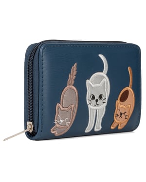 Women’s RFID Zip Around Purse – Cat Applique Wallet In Navy