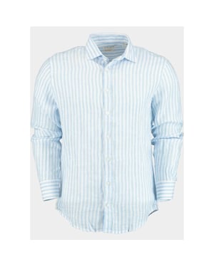 Blue Coast Casual hemd lange mouw 100% linnen, licht streep 118r4/0015 celeste