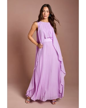 Cape Sleeve Pleated Midi Dress