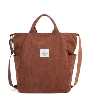 Women’s Corduroy Shoulder Bag, Large Capacity Travel Handbag in Brown