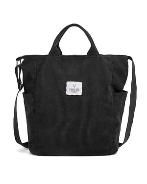 Women’s Corduroy Shoulder Bag, Large Capacity Travel Handbag in Black