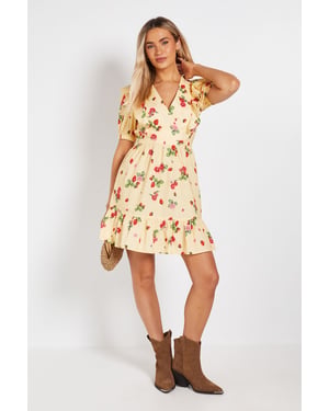 Ruffle Shoulder Puff Sleeve Poplin Mini Dress
