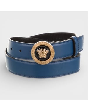 Versace - Medusa Leather Belt - Navy Blue and Black - 85cm