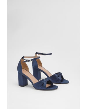 Wide Fit Carmen Satin Knot Front High Block Heel Sandals