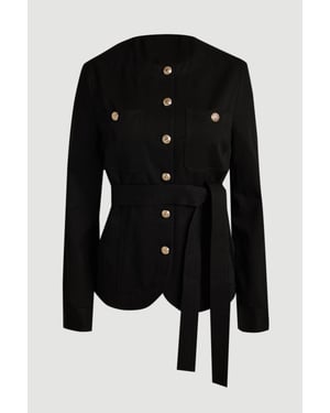 Cotton Utility Button Detail Tie Waist Shirt