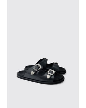 Faux Suede Double Strap Western Buckle Sandal
