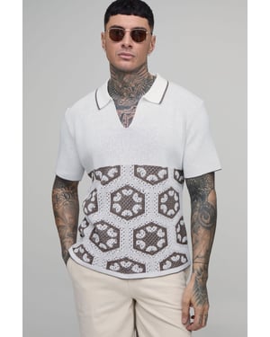 Tall Oversized Boxy Crochet Tapestry Knitted Polo