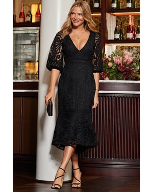 Black Luxe Lace Midi Dress