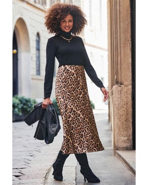 Leopard Print Satin Skirt