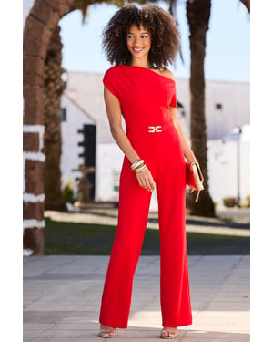 Red Asymmetric One Shoulder Jumpsuit