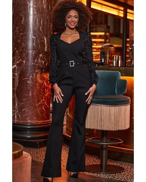 Black Floral Sleeve Tailored Jumpsuit