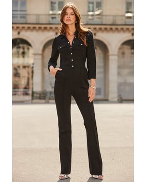 Black Utility Pocket Ponte Jumpsuit
