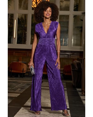 Violet Plisse Wide Leg Jumpsuit