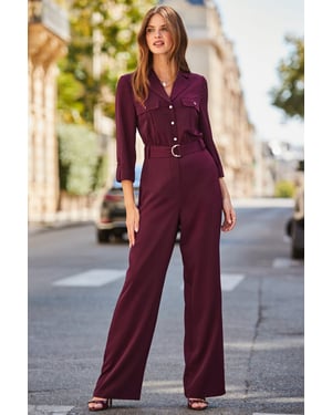 Burgundy Utility Pocket Belted Jumpsuit