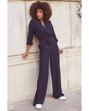 Midnight Blue Drawstring Waist Jumpsuit
