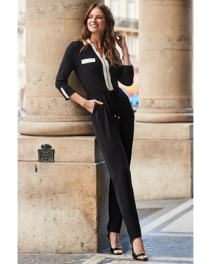 Black & White Contrast Trim Jumpsuit