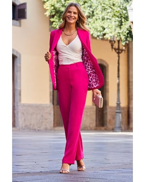Petite Hot Pink High Waisted Wide Leg Trousers