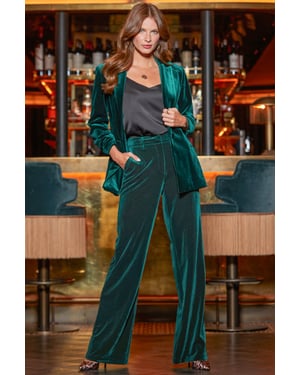 Emerald Green Luxe Velvet Wide Leg Trousers