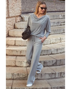 Grey Super Soft Wide Leg Trousers With Zip Pockets