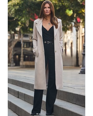 Taupe Premium Fitted Longline Coat