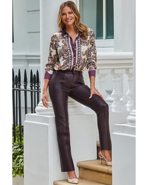 Mulberry Seam Detail Straight Leg Leather Trousers